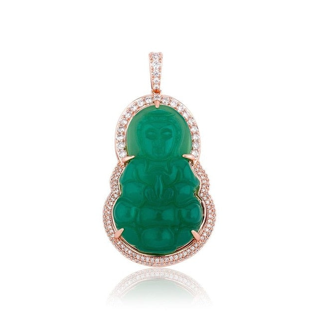 AAA 14k Gold .925 Silver Emerald Micro Pave Avalokitesvara Bodhisattva Buddha Pendant