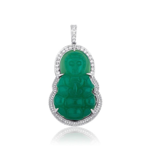 AAA 14k Gold .925 Silver Emerald Micro Pave Avalokitesvara Bodhisattva Buddha Pendant