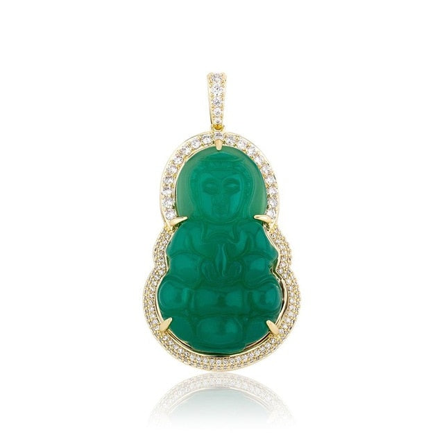 AAA 14k Gold .925 Silver Emerald Micro Pave Avalokitesvara Bodhisattva Buddha Pendant