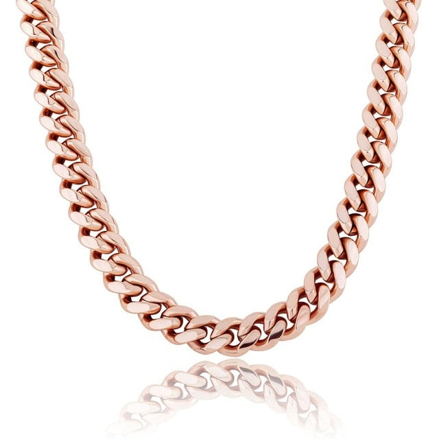 Classic Iced Gold Silver Rose Gold Hip Hop Miami Cuban Link Bling Chain Necklace