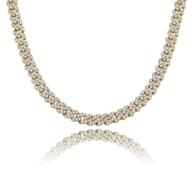 8mm Full Flooded Ice Close Cut Prong Set Hip Hop Cuban Link Chain Necklaces