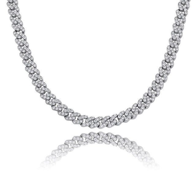 8mm Full Flooded Ice Close Cut Prong Set Hip Hop Cuban Link Chain Necklaces