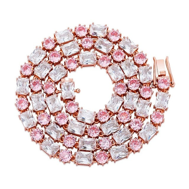 Ladies Bling 6mm Choker Style Round Princess Cut Handset Stone Chain Necklace