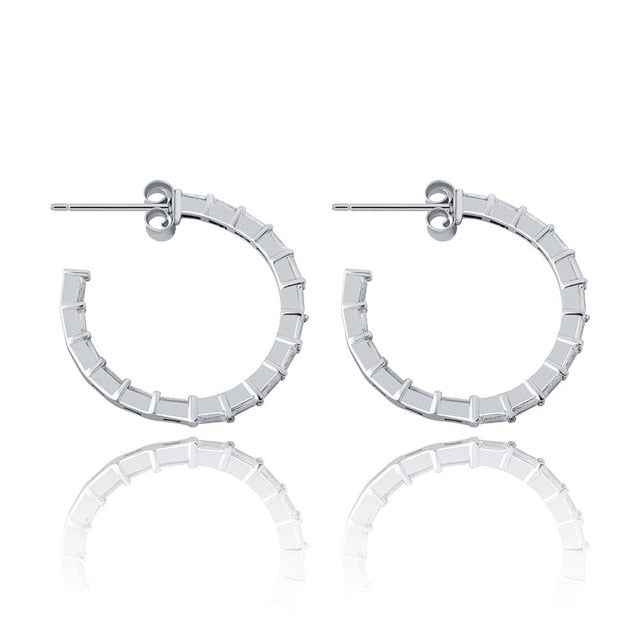 Flooded Ice All Baguette 925 Sterling Silver 24mm Round Circle Hoop Earrings