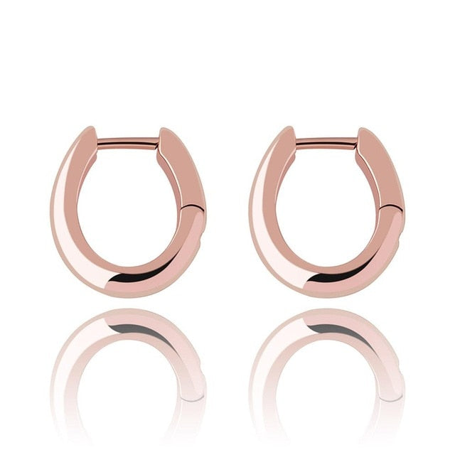 Solid .925 Sterling Silver Oval Loop Silver Gold Rose Gold Earrings