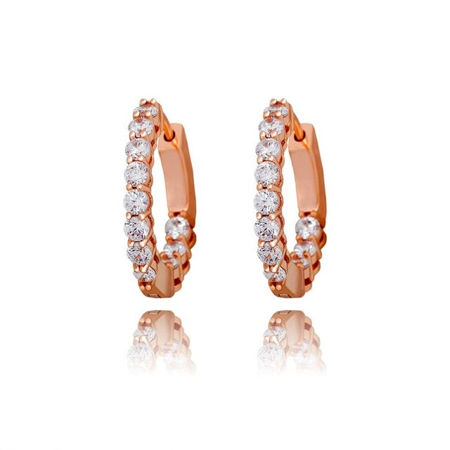Women's Gold Silver Rose Gold All Ice Small Round Hoop Bling Earrings