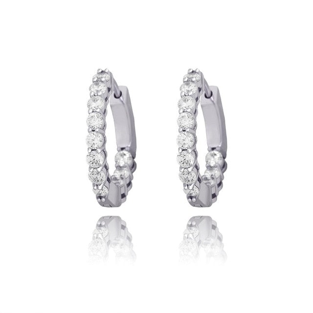 Women's Gold Silver Rose Gold All Ice Small Round Hoop Bling Earrings