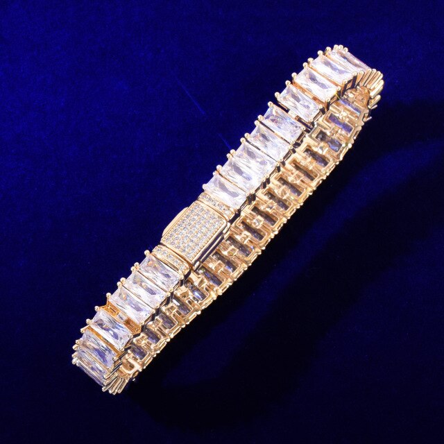 Iced Totality | VVS Diamond CZ Baguette 24k Gold 925 Silver 14mm Hip Hop Bracelet