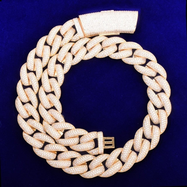 24k Gold 925 Silver Flooded Ice Iced Clasp Hip Hop Miami Cuban Chain Link Chain Necklace