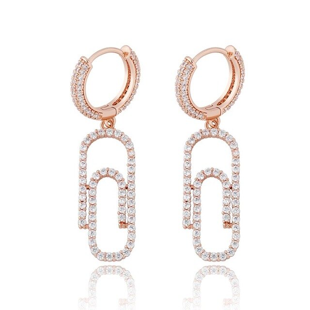 Ladies Flooded Ice Hoop Paperclip hip hop Fashion Bling Earrings