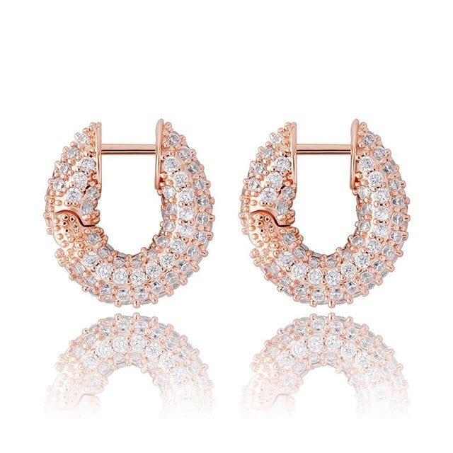 Ladies Beautiful Iced Fashion 3AAA Stone Bling Cube Earrings