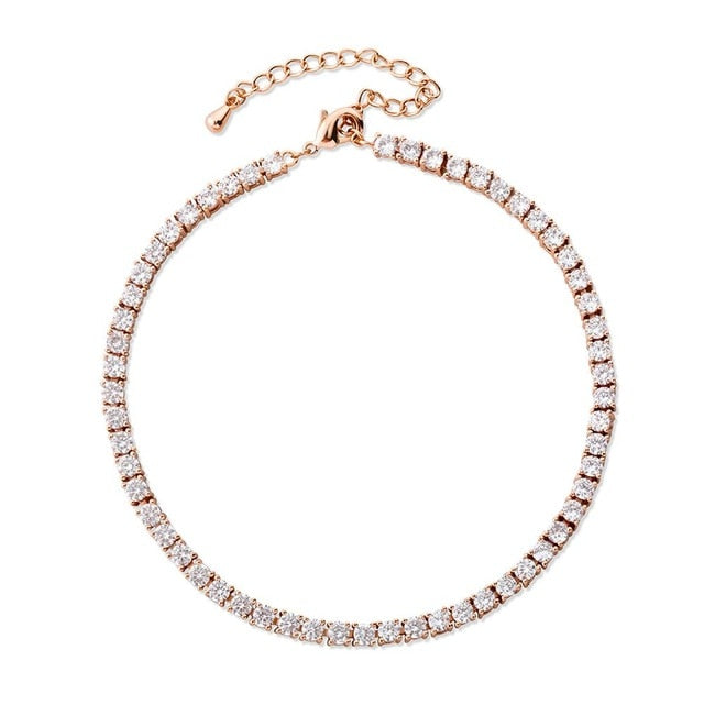 Rose Gold 14k 925 Silver Flooded Ice 4mm Tennis Chain Anklet Iced Ankle Bracelets