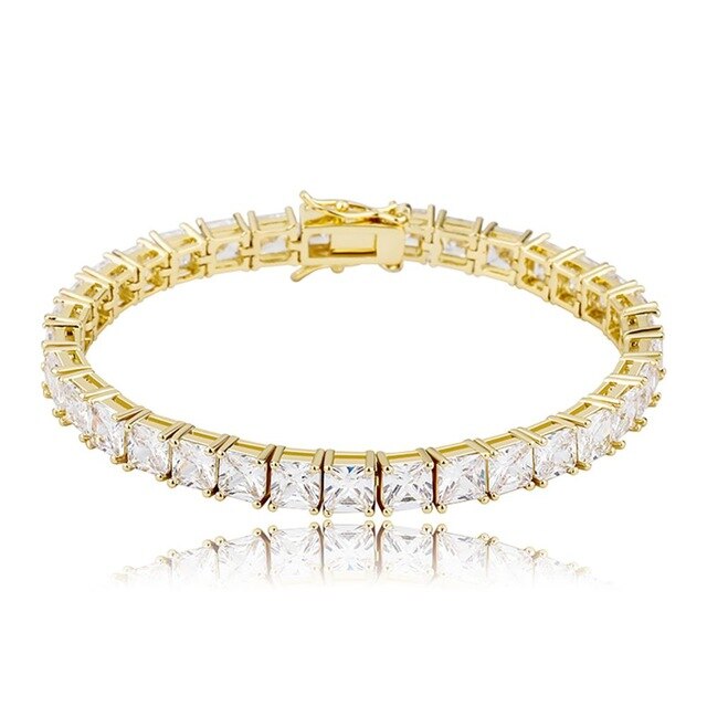 Flooded Ice 6mm Baguette Princess Cut 14k Gold 925 Silver Rose Gold Hip Hop Bracelet