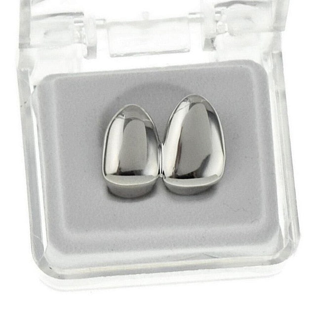Hip Hop Double Caps Gold Rose Gold Silver Two Teeth Grillz