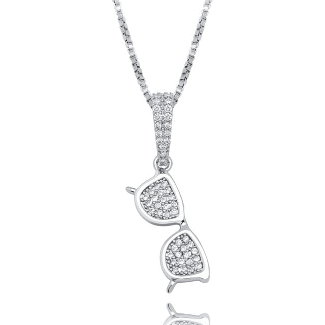 Solid 925 Sterling Silver 14k Gold Silver Rose Gold Sunglasses Bling Bling Chain Necklace