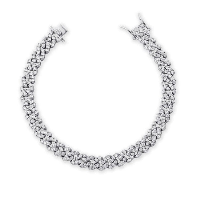 9mm 14k Gold 925 Silver Cuban Link Prong Set Stone Bling Anklet Ankle Bracelet