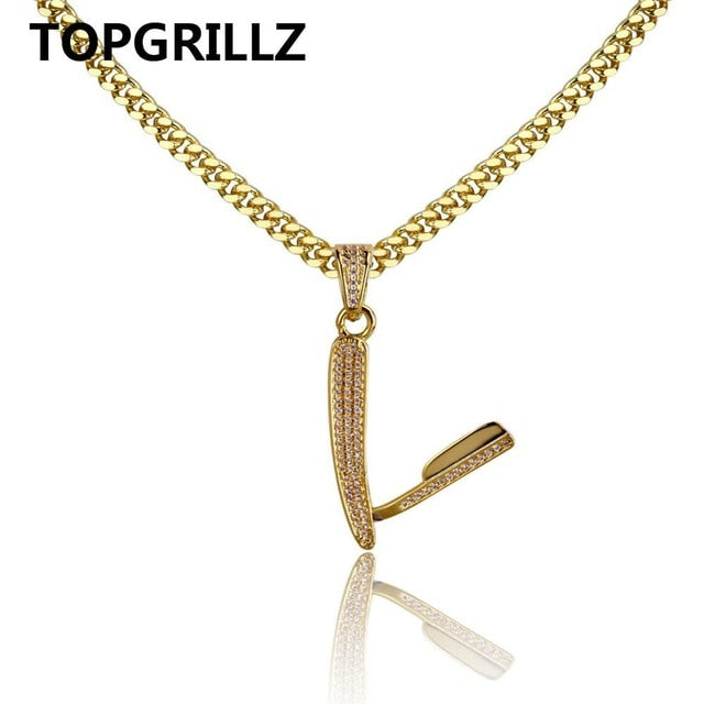 14k Gold Micro Pave Old School Barber Razor Shaver Liner Hip Hop Pendant