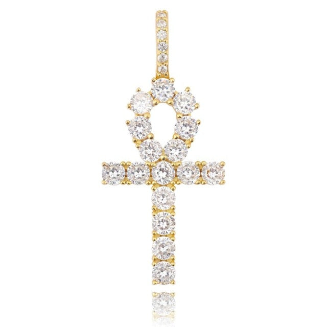 Key Of Life 925 Sterling Silver Iced Ankh Cross Egyptian Pendant Necklace
