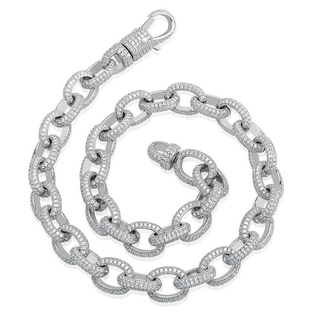 Flooded Ice 15mm Twisted Link Big Dog Hip Hop True Micro Pave Iced Chain Necklace