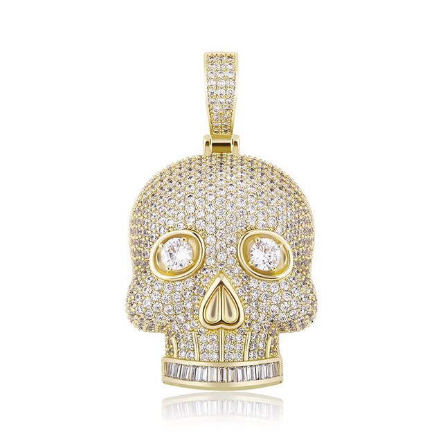 Totally Iced Full Micro Pave Stone Eye Hip Hop Skull Pendant Chain Necklaces