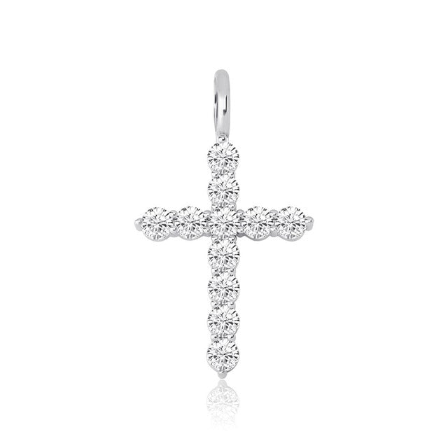 All Ice Top Fashion Hip Hop 14k Silver Rose Gold Cross Pendant Chain Necklace