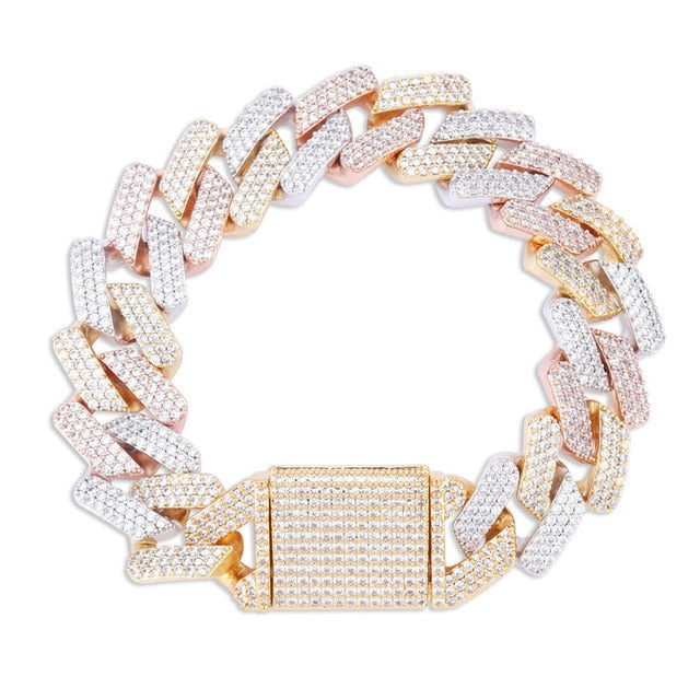True Micro Paved Flooded Ice Big Box Clasp 20mm  Miami Cuban Link Hip Hop Bracelets