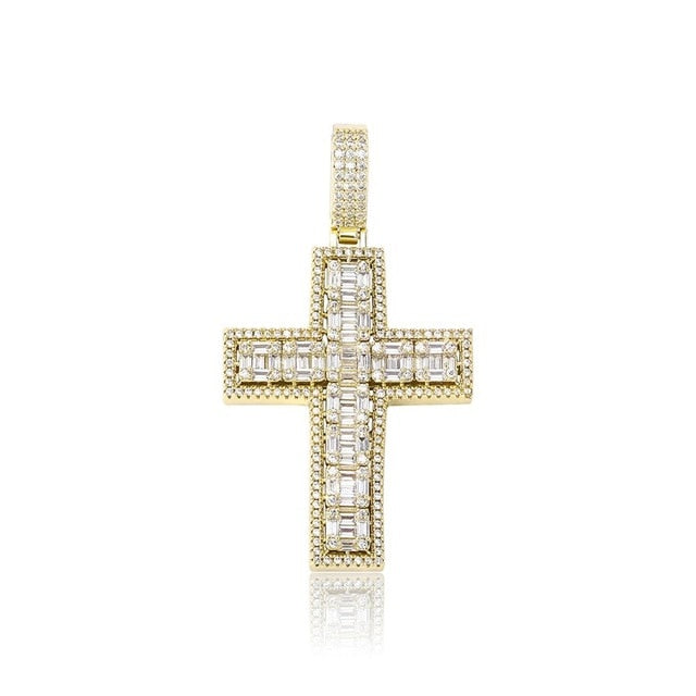 Flooded Ice True Micro Pave 14k 925 Rose Gold Bling Cross Pendant Chain Necklace