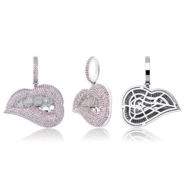 Hip Hop Sexy Ladies Drip Drop Bottom Lip Bite Bling Micro Pave Pendant Chain Necklace