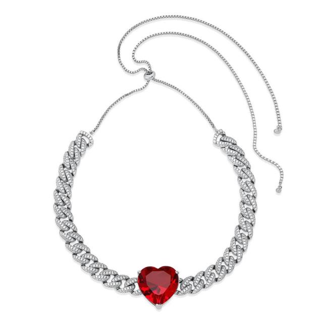 Ladies Iced Big Heart 9mm Cuban Link Choker Style Bling Chain Necklace
