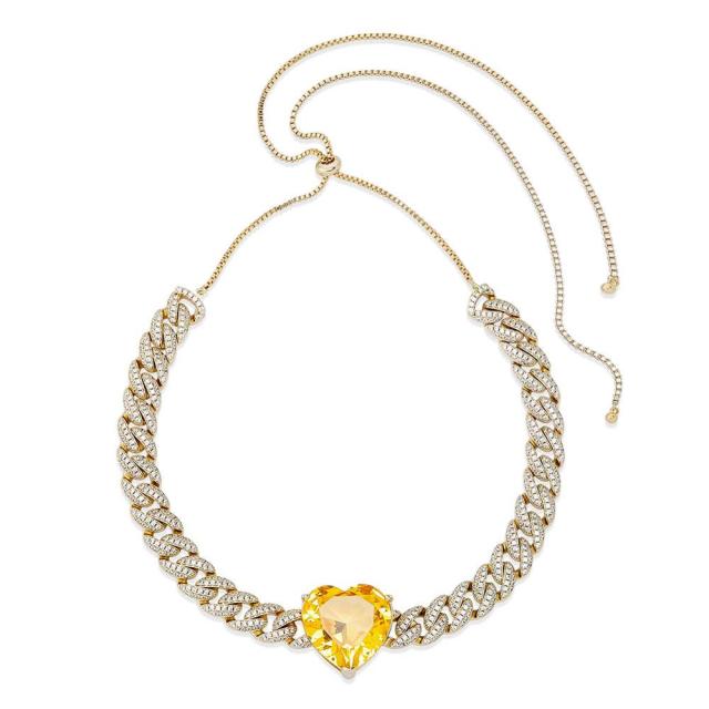 Ladies Iced Big Heart 9mm Cuban Link Choker Style Bling Chain Necklace