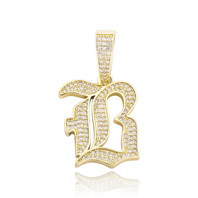 Old English 14k Rose Gold 925 Silver Hip Hop Street Rock Bling Initial Pendants