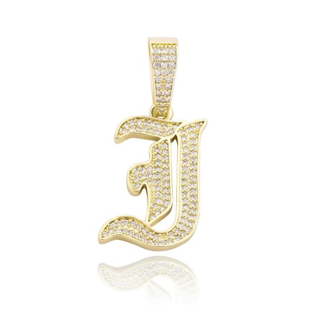 Old English 14k Rose Gold 925 Silver Hip Hop Street Rock Bling Initial Pendants
