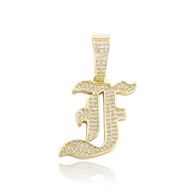 Old English 14k Rose Gold 925 Silver Hip Hop Street Rock Bling Initial Pendants