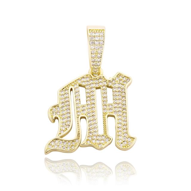Old English 14k Rose Gold 925 Silver Hip Hop Street Rock Bling Initial Pendants