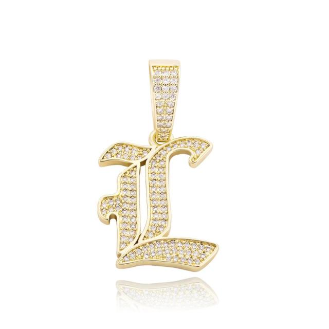 Old English 14k Rose Gold 925 Silver Hip Hop Street Rock Bling Initial Pendants