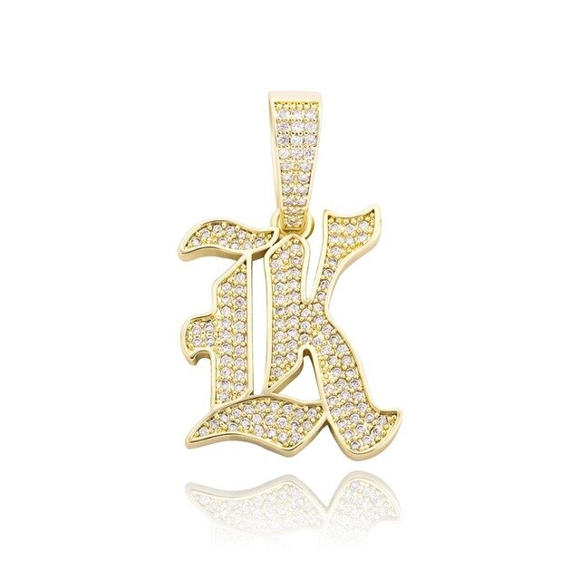 Old English 14k Rose Gold 925 Silver Hip Hop Street Rock Bling Initial Pendants