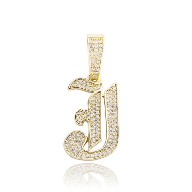 Old English 14k Rose Gold 925 Silver Hip Hop Street Rock Bling Initial Pendants