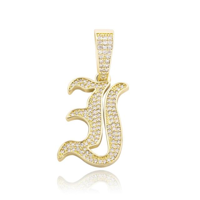Old English 14k Rose Gold 925 Silver Hip Hop Street Rock Bling Initial Pendants