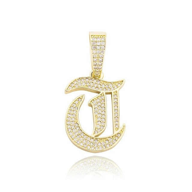 Old English 14k Rose Gold 925 Silver Hip Hop Street Rock Bling Initial Pendants