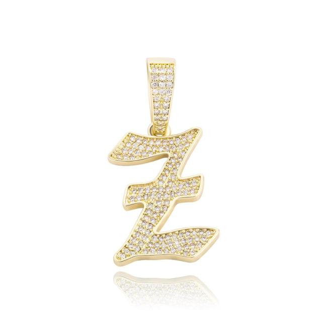 Old English 14k Rose Gold 925 Silver Hip Hop Street Rock Bling Initial Pendants