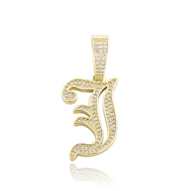 Old English 14k Rose Gold 925 Silver Hip Hop Street Rock Bling Initial Pendants