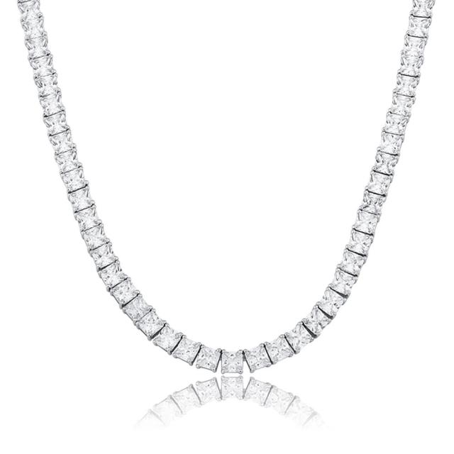 6mm Flooded Ice Princess Cut Square Choker Chain Necklace