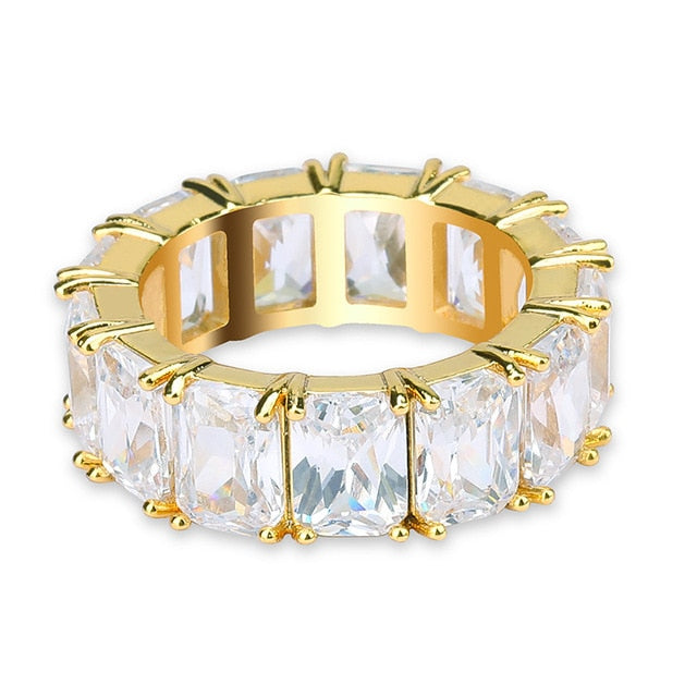 Mens Bling Flooded Ice Hip Hop 1 Row Solitaire Baguette Tennis Rings