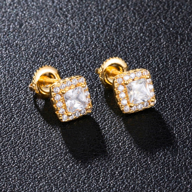 7mm Flooded Ice Square AAA Center Stone 14k Gold 925 Silver Earrings