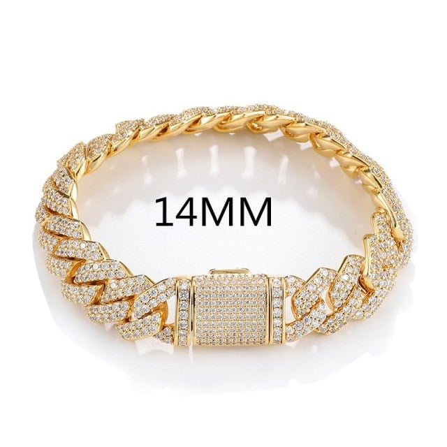 Designer Hip Hop 10MM 12MM 14MM 2 Row Cuban Link AAA Paved Set Big Boy Bracelet