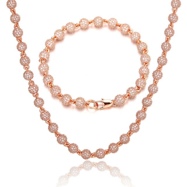 Flooded Ice 6MM Bling Round AAA+ Stone Ball Chains Necklaces Bracelet Set