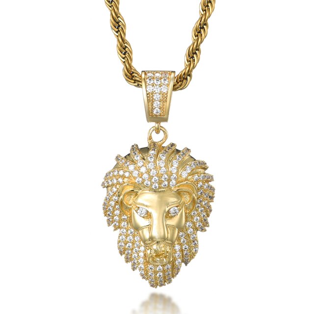 Heart of A Lion Flooded Ice 14k Gold 925 Silver Hip Hop Pendant Chain Necklace