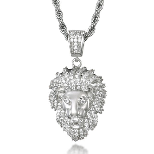 Heart of A Lion Flooded Ice 14k Gold 925 Silver Hip Hop Pendant Chain Necklace