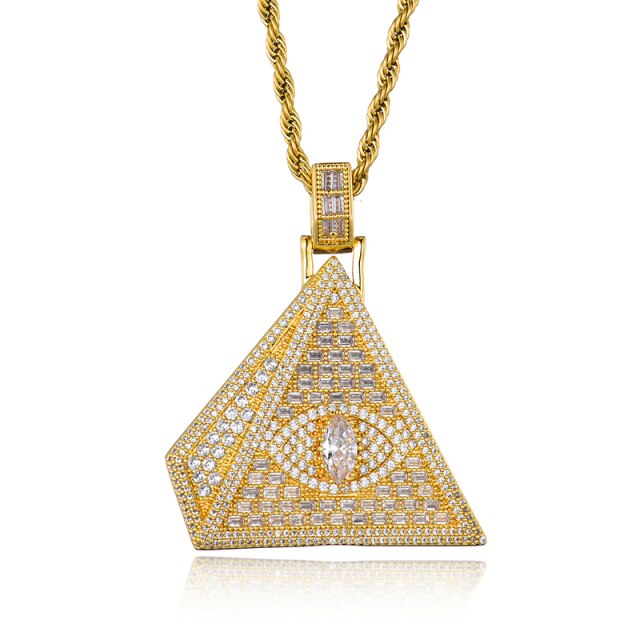 Flooded Ice All Seeing Eye Hip Hop AAA Simulate Diamond Pyramid Bling Pendant