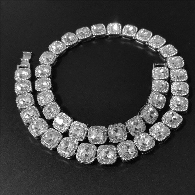 Hip Hop Big Boy 12mm Pave Prong Set AAA Center Stone Flooded Ice Chain Necklace Bracelet Set